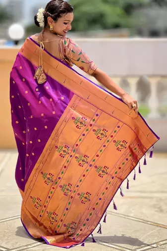 soft litchi art silk paithani jacquard saree (raffel-paithani-purple)