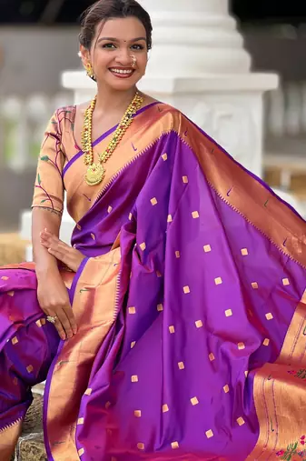 soft litchi art silk paithani jacquard saree (raffel-paithani-purple)