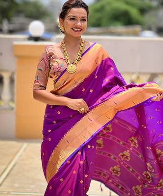 soft litchi art silk paithani jacquard saree (raffel-paithani-purple) 5