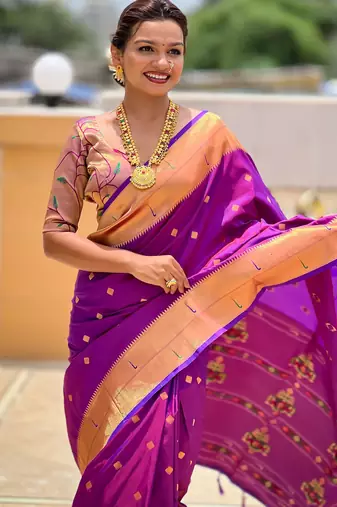 soft litchi art silk paithani jacquard saree (raffel-paithani-purple)