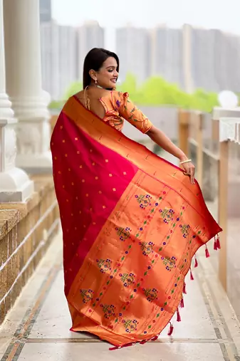 soft litchi art silk paithani jacquard saree (raffel-paithani-rani-pink)