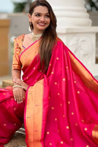 soft litchi art silk paithani jacquard saree (raffel-paithani-rani-pink)