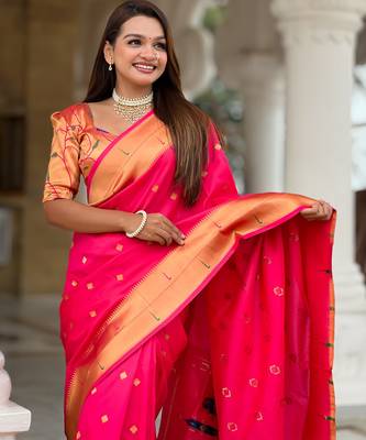 soft litchi art silk paithani jacquard saree (raffel-paithani-rani-pink) 5
