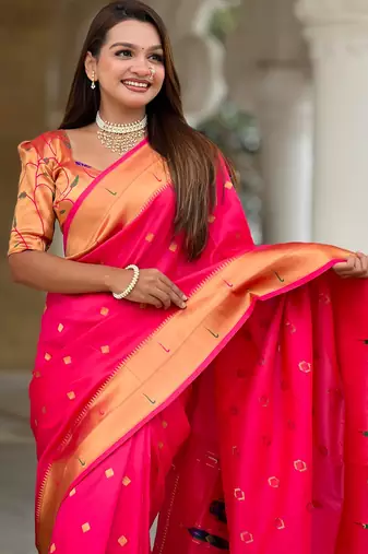 soft litchi art silk paithani jacquard saree (raffel-paithani-rani-pink)