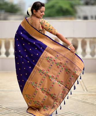 soft litchi art silk paithani jacquard saree (raffel-paithani-violet) 3