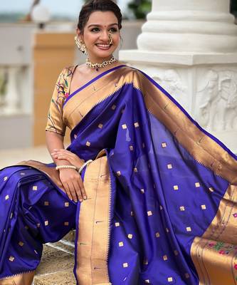 soft litchi art silk paithani jacquard saree (raffel-paithani-violet) 4