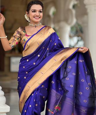 soft litchi art silk paithani jacquard saree (raffel-paithani-violet) 5