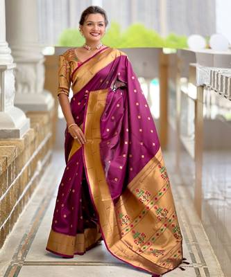 soft litchi art silk paithani jacquard saree (raffel-paithani-wine) 1