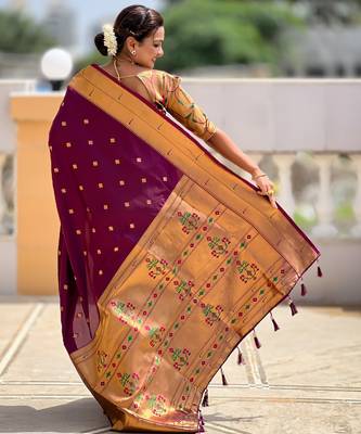 soft litchi art silk paithani jacquard saree (raffel-paithani-wine) 3