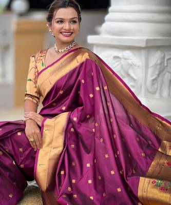 soft litchi art silk paithani jacquard saree (raffel-paithani-wine) 4