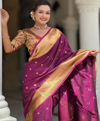 soft litchi art silk paithani jacquard saree (raffel-paithani-wine) 5