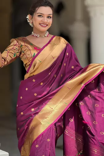 soft litchi art silk paithani jacquard saree (raffel-paithani-wine)