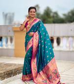 soft litchi art silk paithani jacquard saree (royal-paithani-1-aqua)