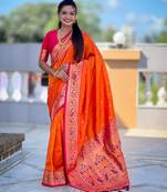 soft litchi art silk paithani jacquard saree (royal-paithani-1-orange)