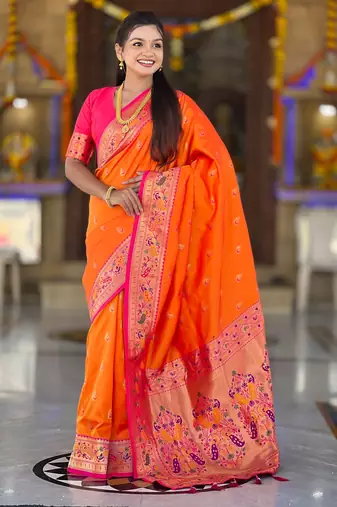 soft litchi art silk paithani jacquard saree (royal-paithani-1-orange)