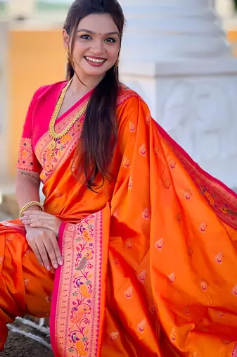 soft litchi art silk paithani jacquard saree (royal-paithani-1-orange)