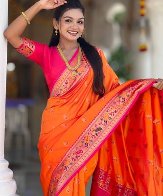 soft litchi art silk paithani jacquard saree (royal-paithani-1-orange) 5