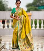soft litchi art silk paithani jacquard saree (royal-paithani-1-parrot-green)
