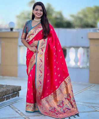 soft litchi art silk paithani jacquard saree (royal-paithani-1-rani-pink) 1