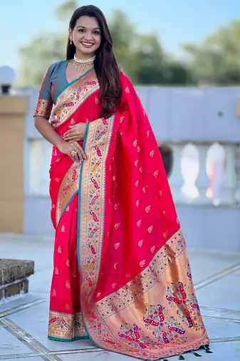 soft litchi art silk paithani jacquard saree (royal-paithani-1-rani-pink)