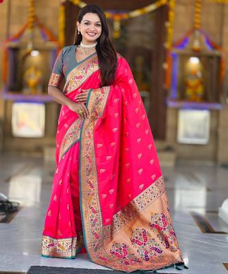 soft litchi art silk paithani jacquard saree (royal-paithani-1-rani-pink) 2