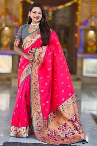soft litchi art silk paithani jacquard saree (royal-paithani-1-rani-pink)