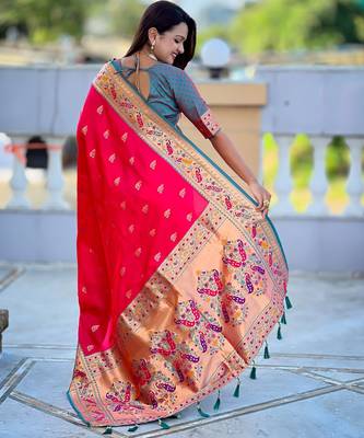 soft litchi art silk paithani jacquard saree (royal-paithani-1-rani-pink) 3