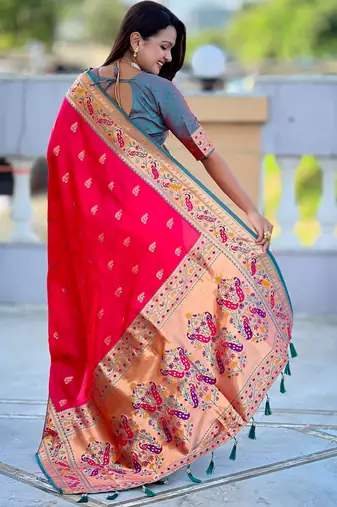 soft litchi art silk paithani jacquard saree (royal-paithani-1-rani-pink)