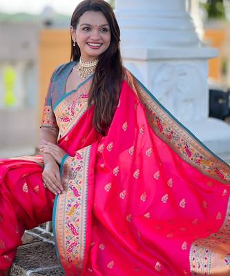 soft litchi art silk paithani jacquard saree (royal-paithani-1-rani-pink) 4
