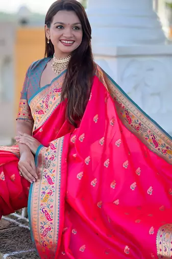 soft litchi art silk paithani jacquard saree (royal-paithani-1-rani-pink)