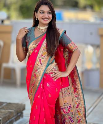 soft litchi art silk paithani jacquard saree (royal-paithani-1-rani-pink) 5