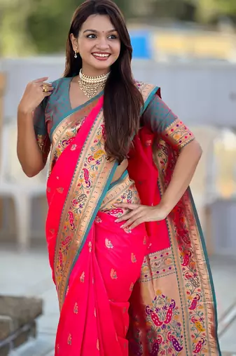 soft litchi art silk paithani jacquard saree (royal-paithani-1-rani-pink)