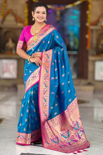 soft litchi art silk paithani jacquard saree (royal-paithani-1-sky-blue)