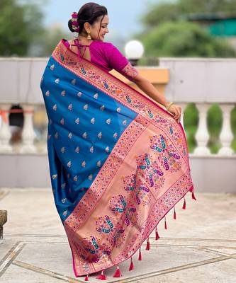 soft litchi art silk paithani jacquard saree (royal-paithani-1-sky-blue) 3