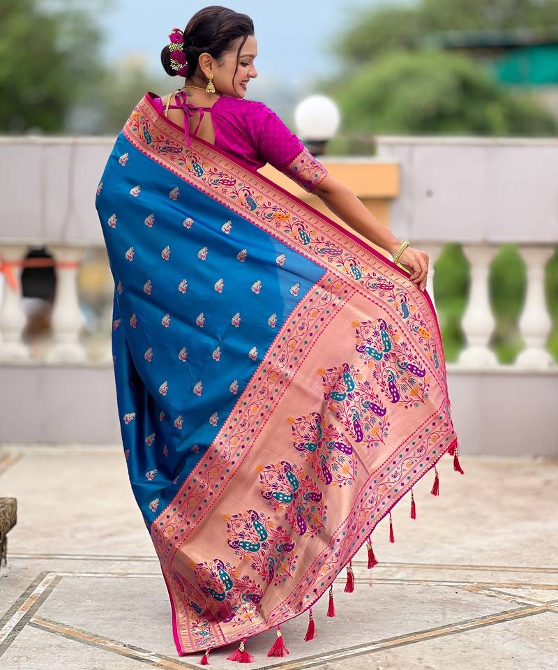 soft litchi art silk paithani jacquard saree (royal-paithani-1-sky-blue)