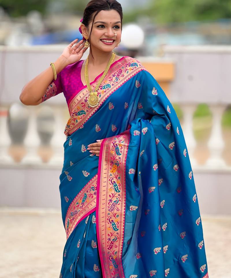 soft litchi art silk paithani jacquard saree (royal-paithani-1-sky-blue)