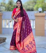 soft litchi art silk paithani jacquard saree (royal-paithani-1-wine)