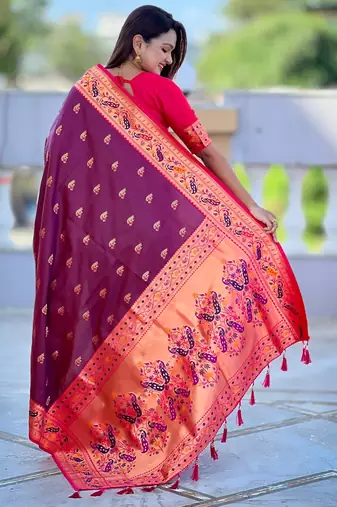 soft litchi art silk paithani jacquard saree (royal-paithani-1-wine)