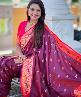 soft litchi art silk paithani jacquard saree (royal-paithani-1-wine) 4