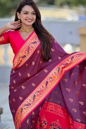 soft litchi art silk paithani jacquard saree (royal-paithani-1-wine)
