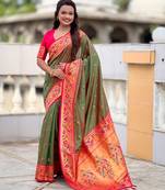 soft litchi art silk paithani jacquard saree (royal-paithani-2-mahendi)