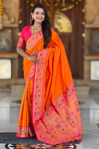 soft litchi art silk paithani jacquard saree (royal-paithani-2-orange)