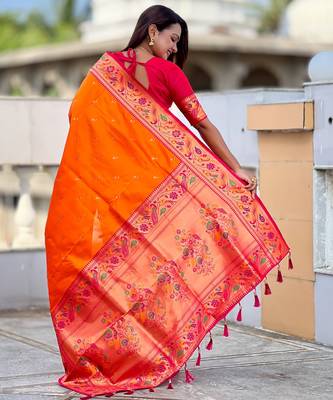 soft litchi art silk paithani jacquard saree (royal-paithani-2-orange) 3
