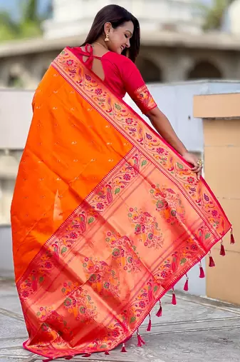 soft litchi art silk paithani jacquard saree (royal-paithani-2-orange)