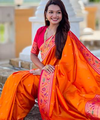 soft litchi art silk paithani jacquard saree (royal-paithani-2-orange) 4