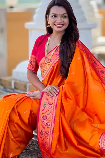 soft litchi art silk paithani jacquard saree (royal-paithani-2-orange)