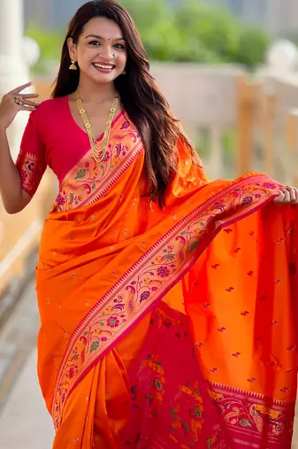 soft litchi art silk paithani jacquard saree (royal-paithani-2-orange)