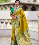 soft litchi art silk paithani jacquard saree (royal-paithani-2-parrot-green)
