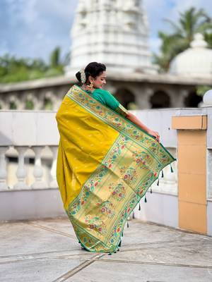 soft litchi art silk paithani jacquard saree (royal-paithani-2-parrot-green) 3