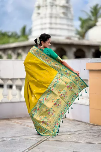 soft litchi art silk paithani jacquard saree (royal-paithani-2-parrot-green)